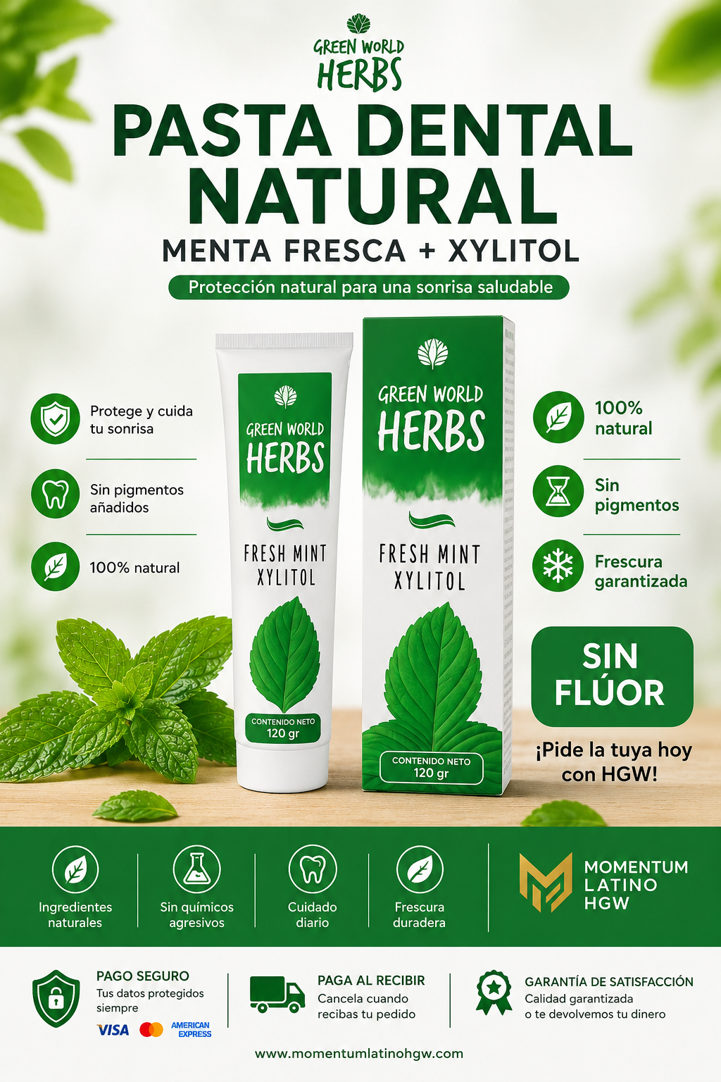 Kit x 2 Pasta Dental Natural Green World Herbs SIN FLUOR