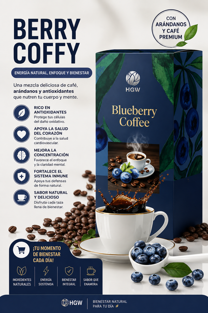 Café Soluble con Arándanos HGW | Energía y Antioxidantes en Cada Taza.