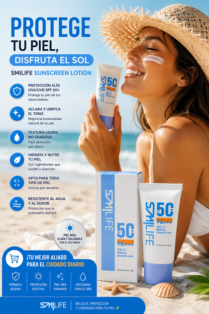 PACK 2 Protector Solar Aclarante SMILIFE SPF 50+ PA+++ | Protección UV e Hidratación Diaria (Copia)